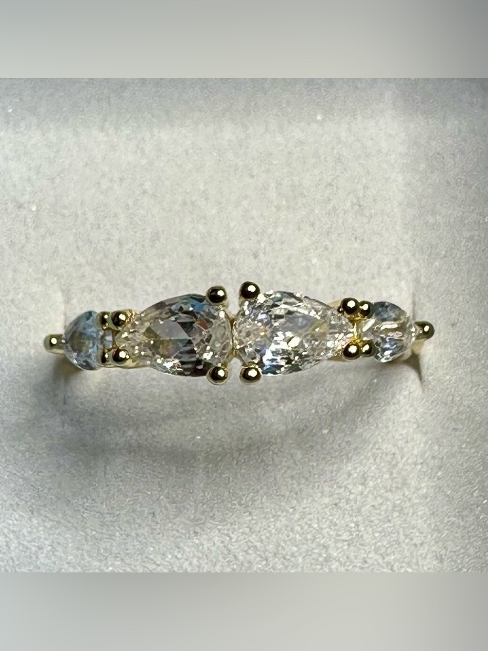 14K Gold Electroplated Pear Cut CZ Ring – Size 6.5–7 – Elegant Band